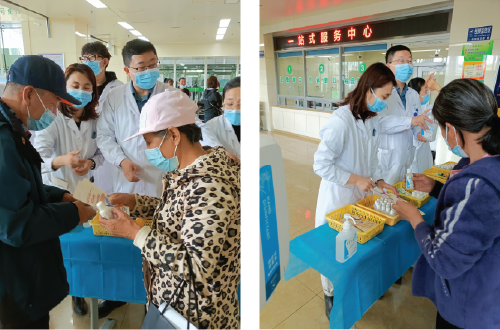 Visitors receiving gifts