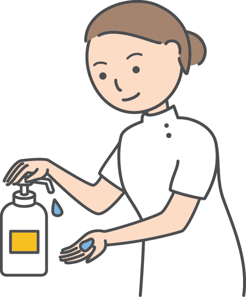 Illustration of a nurse using a hand disinfectant