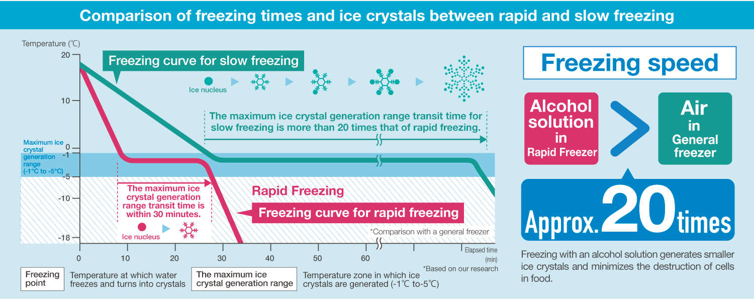 Rapid vs. slow freezing: time spent in the ice crystal formation zone.